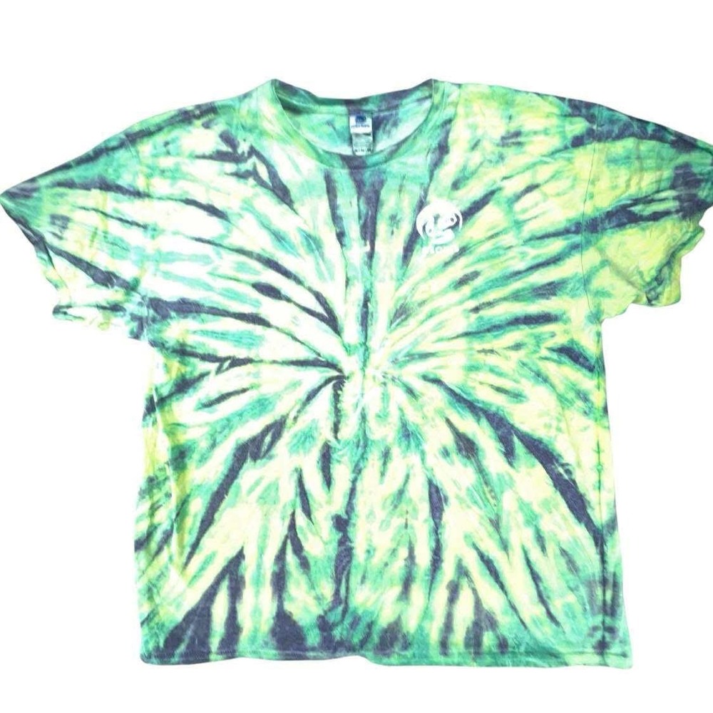 Y2K Colortone Tie Dye T-Shirt XL Green Yellow Burst‎ Graphic Tee Georis